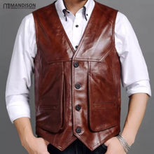 Load image into Gallery viewer, Men&#39;s New Motorbike Leather Vest. Real Cowhide Leather jacket| Dark Brown Vest.
