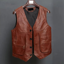 Load image into Gallery viewer, Men&#39;s New Motorbike Leather Vest. Real Cowhide Leather jacket| Dark Brown Vest.
