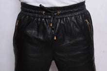 Load image into Gallery viewer, New Men&#39;s Leather Black Lambskin Sweat Pants. Real Soft Leather Joggers trousers
