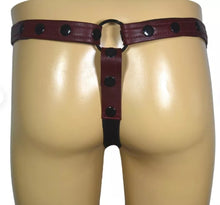 Load image into Gallery viewer, Pair Of 2 Brand New Men&#39;s Brown Leather Thong Jock. Real Leather Breathable Jockstraps
