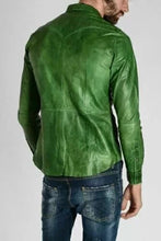 Load image into Gallery viewer, New Men&#39;s Green Leather Shirt Jacket| Genuine Lambskin Casual leather Shirts XL.
