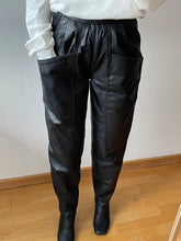 Load image into Gallery viewer, Women's Black Vintage Biker Leather Pant. Real Soft Lambskin Leather Trousers.
