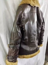 Load image into Gallery viewer, Womens Brown Shearling Leather Jacket. Real Sheepskin Leather &amp; Faux Fur Jacket.
