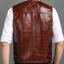 Load image into Gallery viewer, Men&#39;s New Motorbike Leather Vest. Real Cowhide Leather jacket| Dark Brown Vest.
