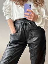 Load image into Gallery viewer, Women's Black Vintage Biker Leather Pant. Real Soft Lambskin Leather Trousers.
