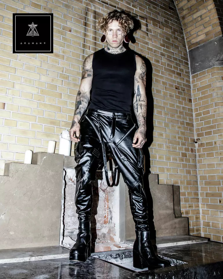 New Mens Drop Crotch Party Leather Pant. Real Soft Lambskin Black Leather Pant