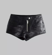 Load image into Gallery viewer, New Women&#39;s black leather shorts. Real Soft lambskin leather High Waisted Shorts.
