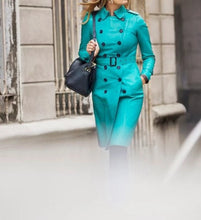 Load image into Gallery viewer, New turquoise trench leather coat for women. Long coat made of genuine...
