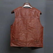 Load image into Gallery viewer, Men&#39;s New Motorbike Leather Vest. Real Cowhide Leather jacket| Dark Brown Vest.
