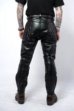 Load image into Gallery viewer, Men&#39;s Leather Black Quilted Jeans Pants. Real Soft Lambskin Leather Biker Pant.
