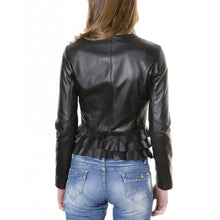 Load image into Gallery viewer, Women&#39;s New Black Motorcycle Leather Jacket. Real Soft Sheepskin Designer Leather.
