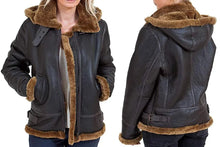 Load image into Gallery viewer, Women&#39;s B-3 Brown Shearling Leather Jacket. Real Sheepskin Leather &amp; Faux Fur.
