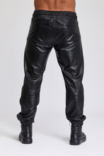 Load image into Gallery viewer, Men&#39;s Leather Black Lambskin Sweat Pants. Handmade Soft Leather Joggers trousers.
