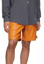 Load image into Gallery viewer, Men&#39;s Premium Orange Leather Shorts. Real Soft Sheep leather Breathable shorts.
