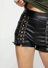 Load image into Gallery viewer, New Women&#39;s black Laced leather shorts. Real Soft lambskin Biker leather Shorts
