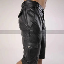 Load image into Gallery viewer, New Men&#39;s Black Six Pockets leather Shorts. Real Soft Sheepskin leather Shorts.
