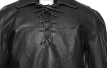 Load image into Gallery viewer, Men&#39;s &amp; Boys Black Leather T-Shirt. Real Soft Lambskin Lace-Up Leather T-Shirt.
