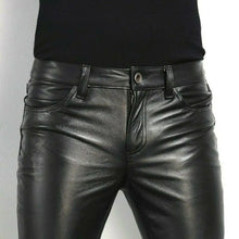 Load image into Gallery viewer, New Mens Skinny Black Fashion Leather Pants. Real Sheep Leather Jeans For Mens.
