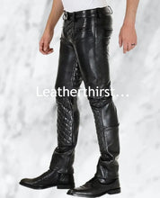 Load image into Gallery viewer, New Men&#39;s Quilted Biker Leather Pant. Real Soft Sheepskin Designer Leather Pant
