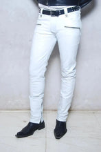 Load image into Gallery viewer, Men&#39;s New Biker White Leather Sweat Pants. 100% Real Soft Lambskin Leather Jeans
