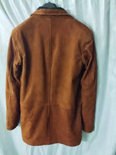 Load image into Gallery viewer, Men&#39;s Brown Shearling Suede Leather Trench Coat. Real Sheepskin leather Overcoat.
