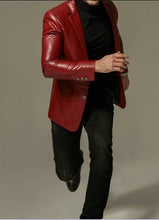 Load image into Gallery viewer, Brand New Men's Red Color Leather Blazer. Real Soft Lambskin Leather Overcoat.
