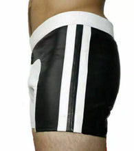 Load image into Gallery viewer, New Men&#39;s Black &amp; White leather Boxer shorts. Real Soft Sheepskin leather shorts.
