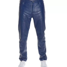 Load image into Gallery viewer, Brand New Mens Blue Premium Leather Pant. Real Soft Lambskin Biker Leather Pant.
