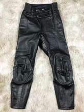 Load image into Gallery viewer, Mens Black Motorcycle Leather Pant. Real Soft Cowhide Leather Padded Biker Pant.
