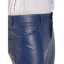 Load image into Gallery viewer, Brand New Mens Blue Premium Leather Pant. Real Soft Lambskin Biker Leather Pant.
