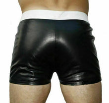 Load image into Gallery viewer, New Men&#39;s Black &amp; White leather Boxer shorts. Real Soft Sheepskin leather shorts.
