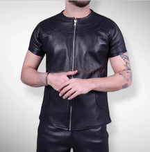 Load image into Gallery viewer, Men&#39;s &amp; Boys Biker T-Shirts. 100% Real High Quality Soft Sheepskin Black Leather
