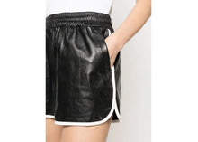 Load image into Gallery viewer, New Women&#39;s Black Striped shorts. Real Soft lambskin high waist leather Shorts.
