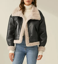 Load image into Gallery viewer, Womens New B-3 Shearling Fur Leather Jacket. Real sheepskin Black Leather Jacket
