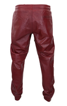 Load image into Gallery viewer, Mens Leather Maroon Lambskin Sweat Pants. Handmade Soft Leather Joggers trousers
