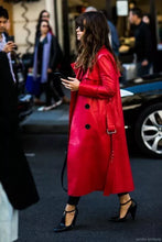 Load image into Gallery viewer, Women&#39;s New Trench Leather coat. Real Soft Lambskin Leather Red Long Coat.
