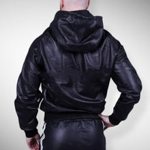 Load image into Gallery viewer, Men&#39;s &amp; boys black Leather Hoodie &amp; Trouser. Real Soft Sheepskin leather| Biker.
