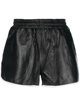 Load image into Gallery viewer, New Women&#39;s Black Striped shorts. Real Soft lambskin high waist leather Shorts.
