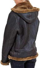 Load image into Gallery viewer, Women&#39;s B-3 Brown Shearling Leather Jacket. Real Sheepskin Leather &amp; Faux Fur.
