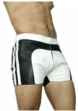 Load image into Gallery viewer, New Men&#39;s Black &amp; White leather Boxer shorts. Real Soft Sheepskin leather shorts.
