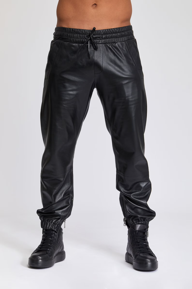 Men s Leather Black Lambskin Sweat Pants. Handmade Soft Leather Jogger leatherthirst