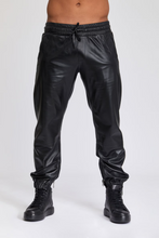 Load image into Gallery viewer, Men&#39;s Leather Black Lambskin Sweat Pants. Handmade Soft Leather Joggers trousers.
