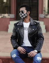 Load image into Gallery viewer, Mens New Silver Studded Biker Leather Jacket. Real Sheepskin Leather Motorcycle.
