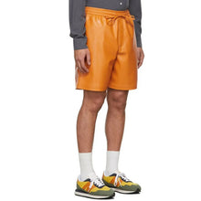 Load image into Gallery viewer, Men&#39;s Premium Orange Leather Shorts. Real Soft Sheep leather Breathable shorts.
