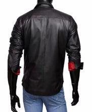 Load image into Gallery viewer, Mens Classic Black Leather Shirt. Real Soft Sheepskin Biker leather Shirts. XL
