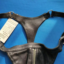 Load image into Gallery viewer, A pair of 2 Mens Black Double Layered Thong Jock. Real Soft Leather Jockstrap 34
