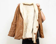 Load image into Gallery viewer, Men's B-3 Brown Shearling Vintage Leather Jacket. Real Sheepskin Coat Real Fur.
