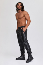 Load image into Gallery viewer, Men&#39;s Leather Black Lambskin Sweat Pants. Handmade Soft Leather Joggers trousers.
