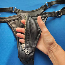 Load image into Gallery viewer, A pair of 2 Mens Black Double Layered Thong Jock. Real Soft Leather Jockstrap 34
