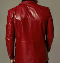 Load image into Gallery viewer, Brand New Men's Red Color Leather Blazer. Real Soft Lambskin Leather Overcoat.
